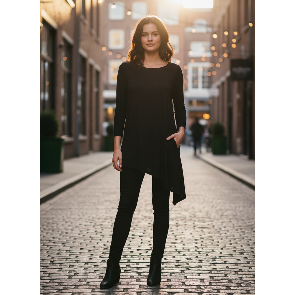Caution To The Wind Women Asymmetrical 3/4 Sleeve Sz M Black‎